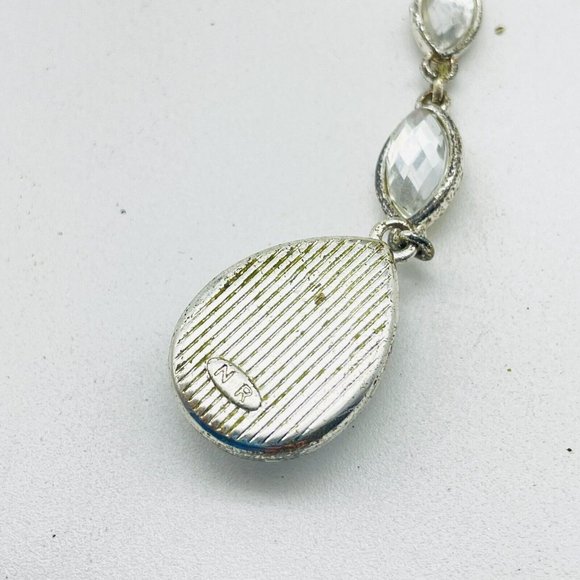 Avon Signed NR Y Drop Necklace Silver Tone Pear Shape Rhinestones Bridal Wedding - Picture 4 of 7